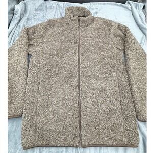 Uniqlo Fluffy Fleece Jacket Womens M Brown Taupe Full Zip High Neck Pockets